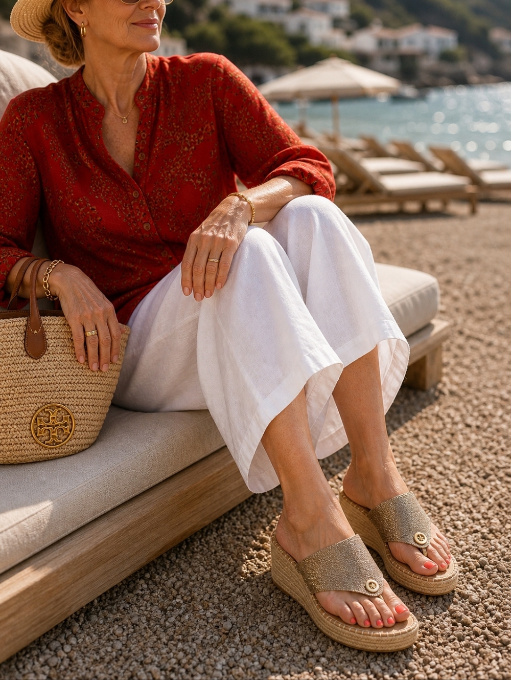WHITE MOUNTAIN Gold Sparkle Espadrille Wedge Sandals - Picture 2 of 6